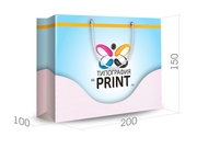 заказать печать Бумажный пакет тираж 100 штук горизонтальный, А5 формата , размер 200x150x100 мм, бумага 200 г/м² + с ламинацией, установка люверсов и ручки-шнурка